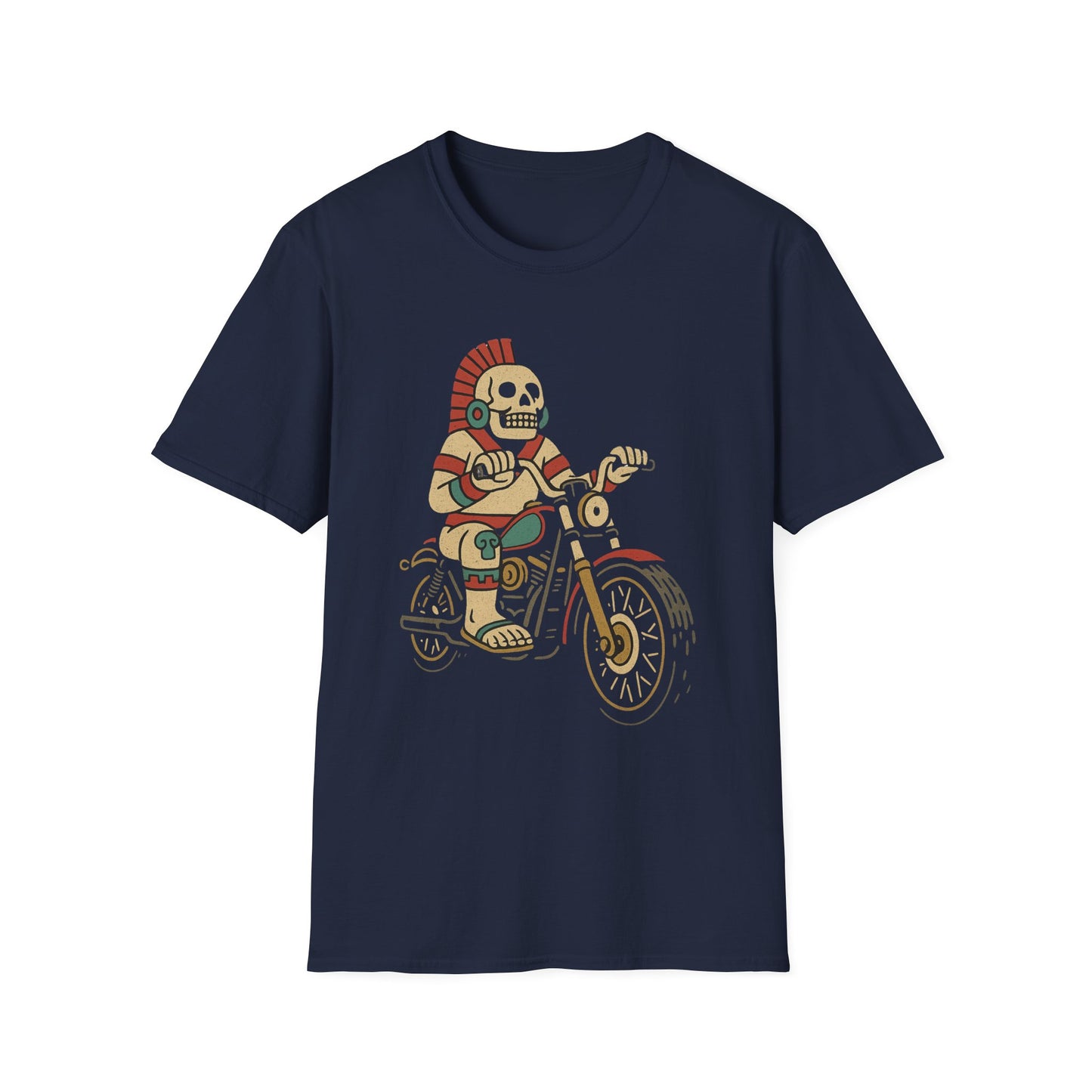 Aztec Ghost Biker Graphic Tee, Unisex Softstyle T-Shirt, Casual Wear, Bike Enthusiast Gift, Unique Summer T-Shirt, Fun Outdoor Apparel