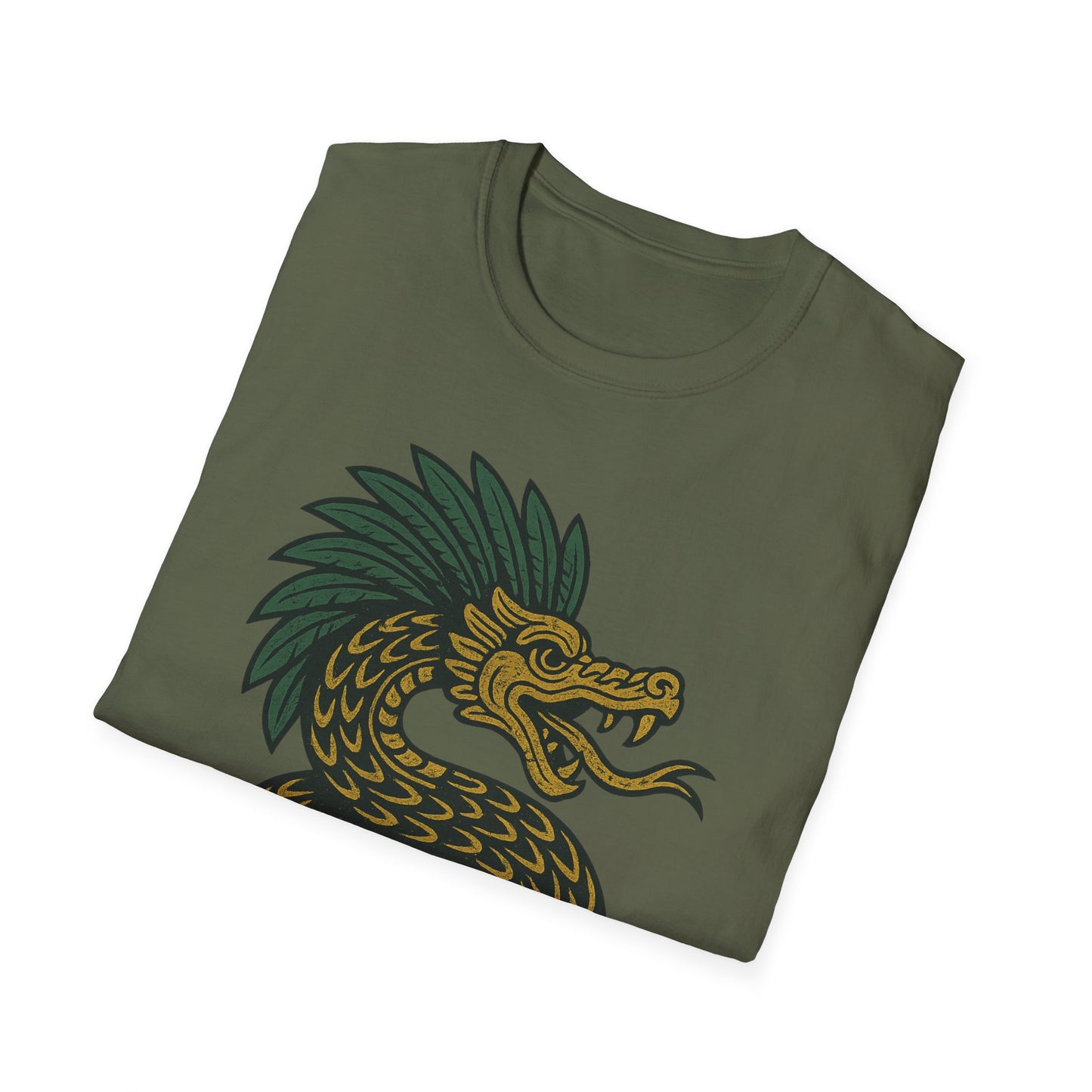 Kukulkan Inspired Unisex Softstyle T-Shirt, Vintage Dragon Tee, Gift for Mythology Lovers, Unique Summer Shirt, Aztec Style Apparel