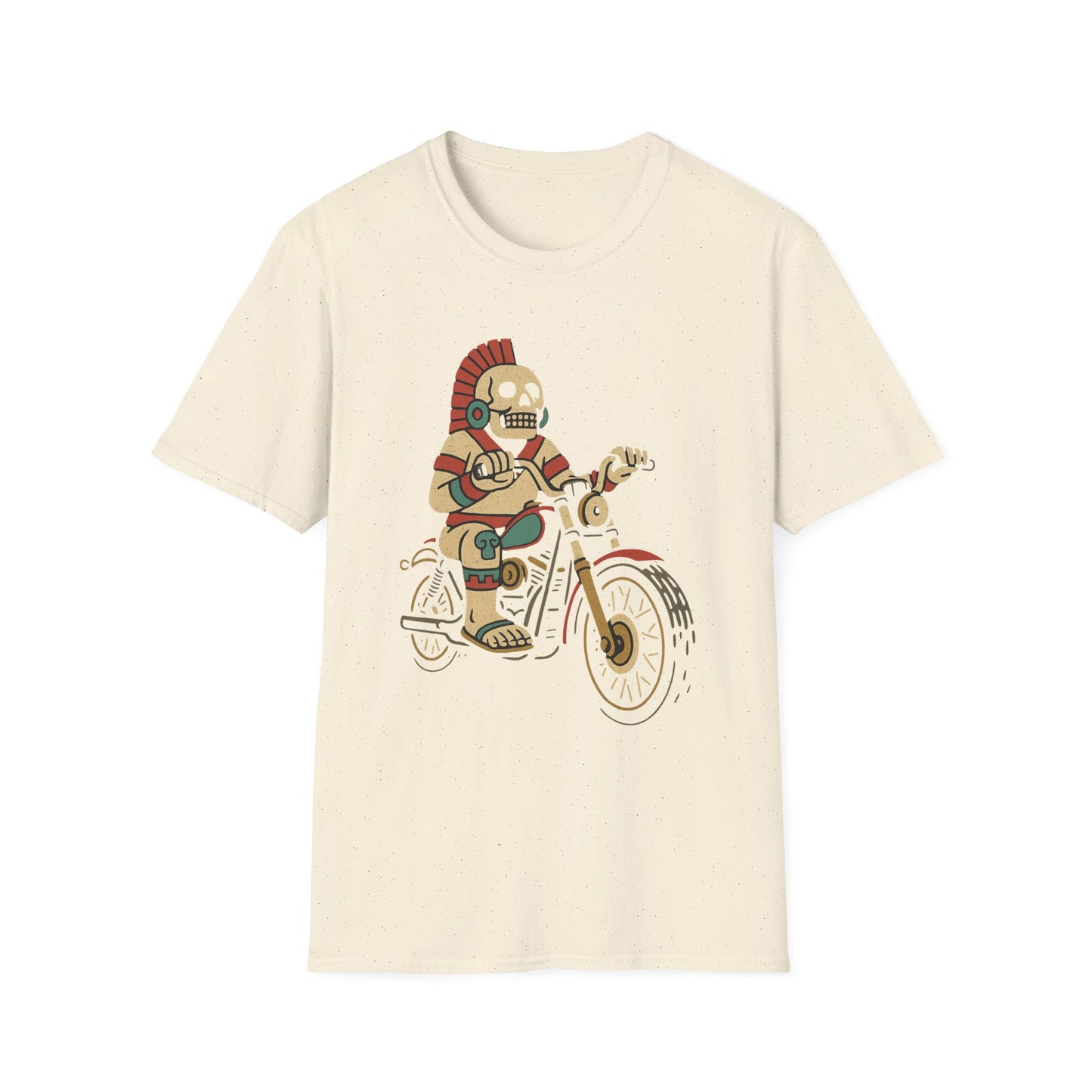 Aztec Ghost Biker Graphic Tee, Unisex Softstyle T-Shirt, Casual Wear, Bike Enthusiast Gift, Unique Summer T-Shirt, Fun Outdoor Apparel