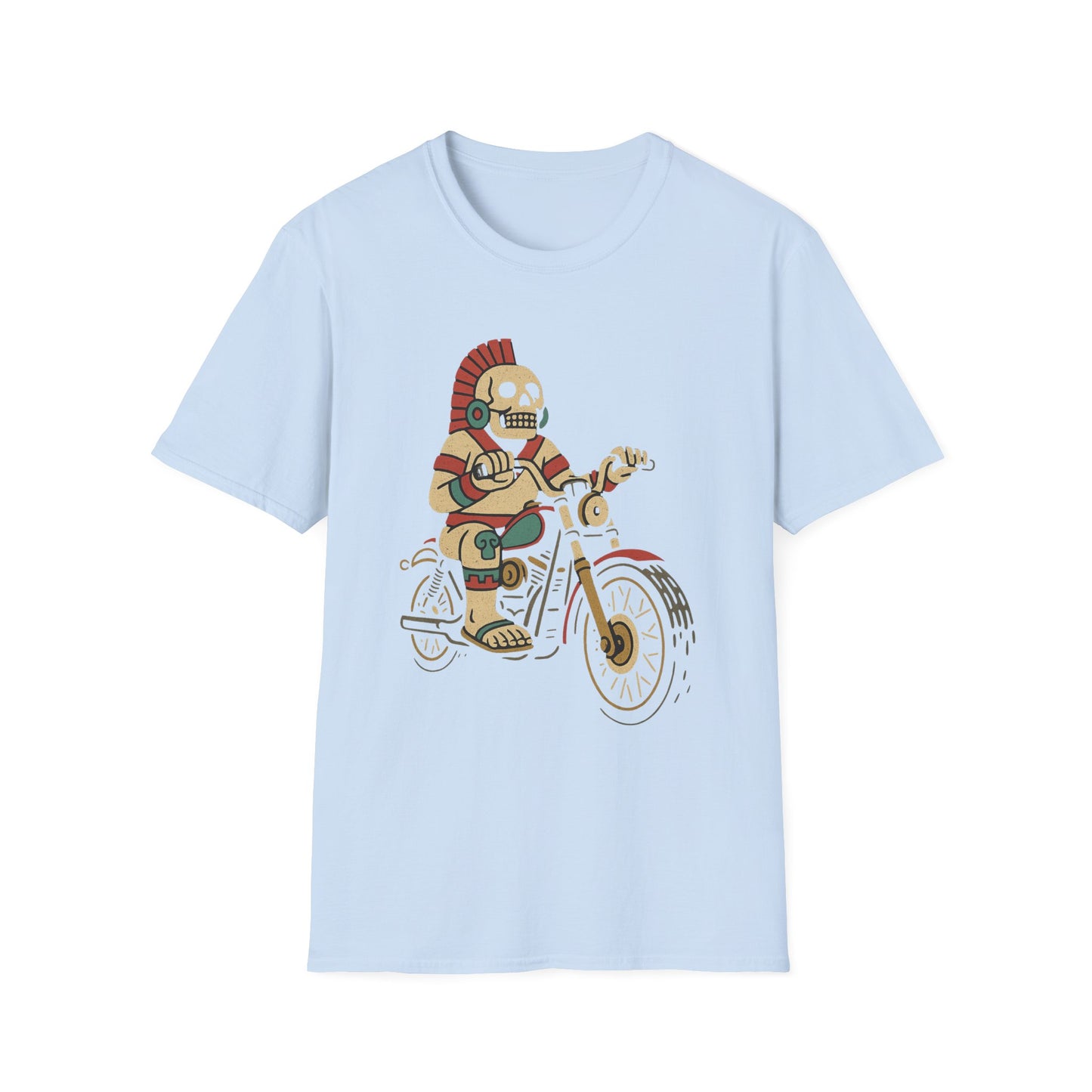 Aztec Ghost Biker Graphic Tee, Unisex Softstyle T-Shirt, Casual Wear, Bike Enthusiast Gift, Unique Summer T-Shirt, Fun Outdoor Apparel