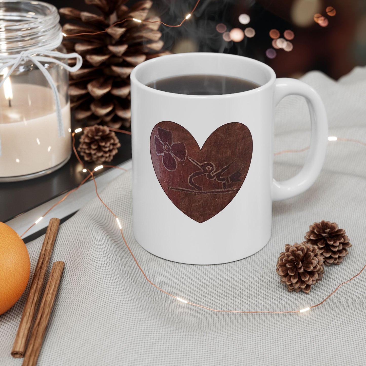 Ceramic Mug - Aztec Colobri Teotihuacan con Flor, Hummingbird Design