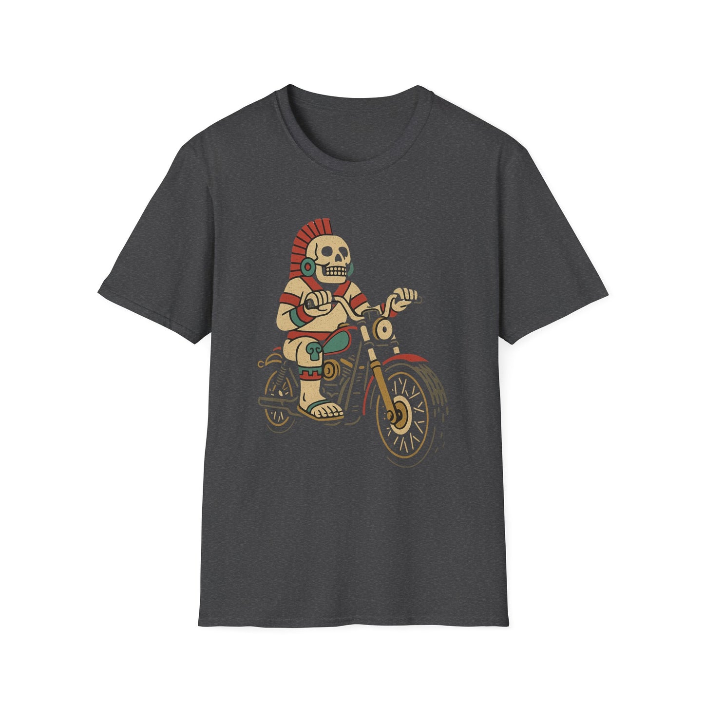 Aztec Ghost Biker Graphic Tee, Unisex Softstyle T-Shirt, Casual Wear, Bike Enthusiast Gift, Unique Summer T-Shirt, Fun Outdoor Apparel