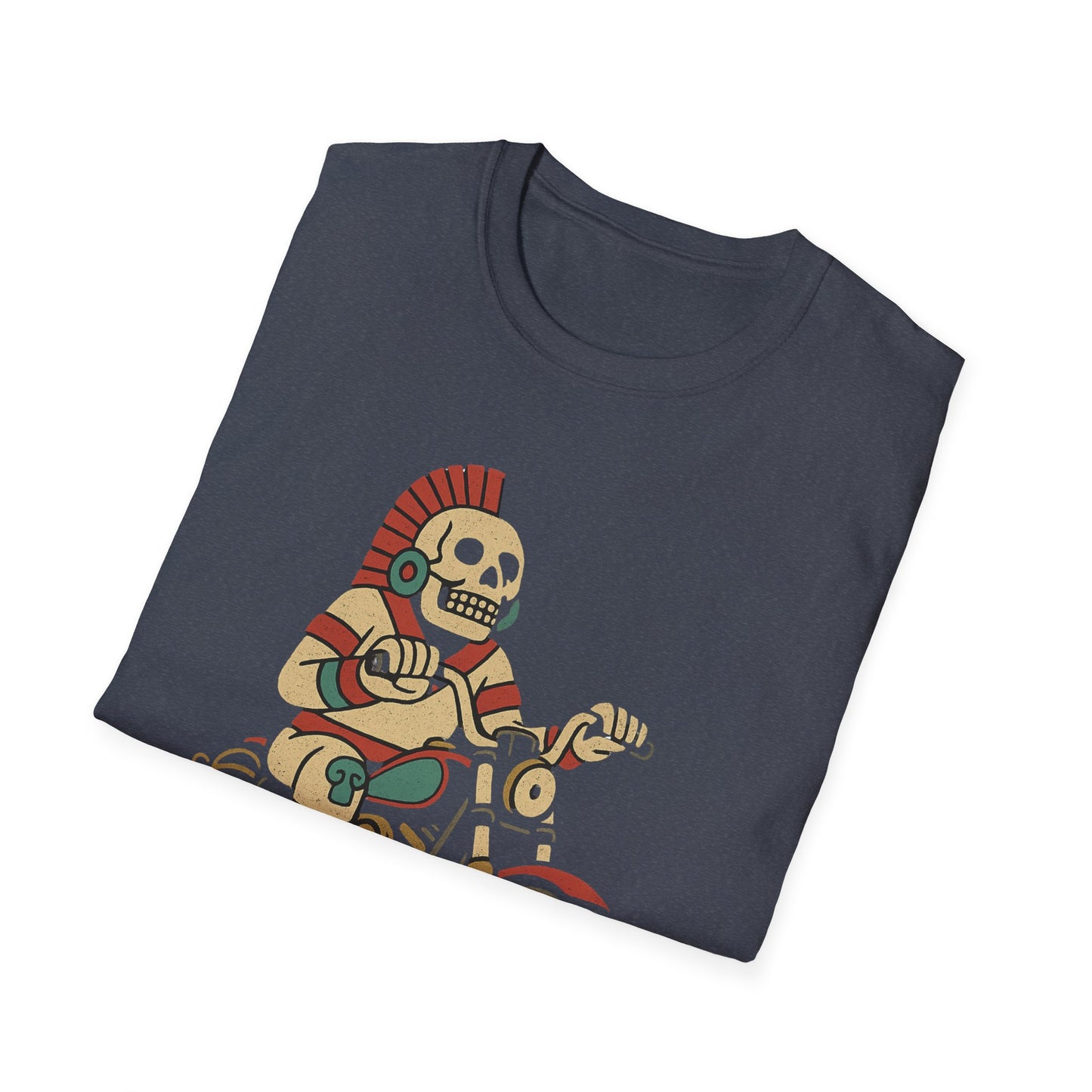 Aztec Ghost Biker Graphic Tee, Unisex Softstyle T-Shirt, Casual Wear, Bike Enthusiast Gift, Unique Summer T-Shirt, Fun Outdoor Apparel