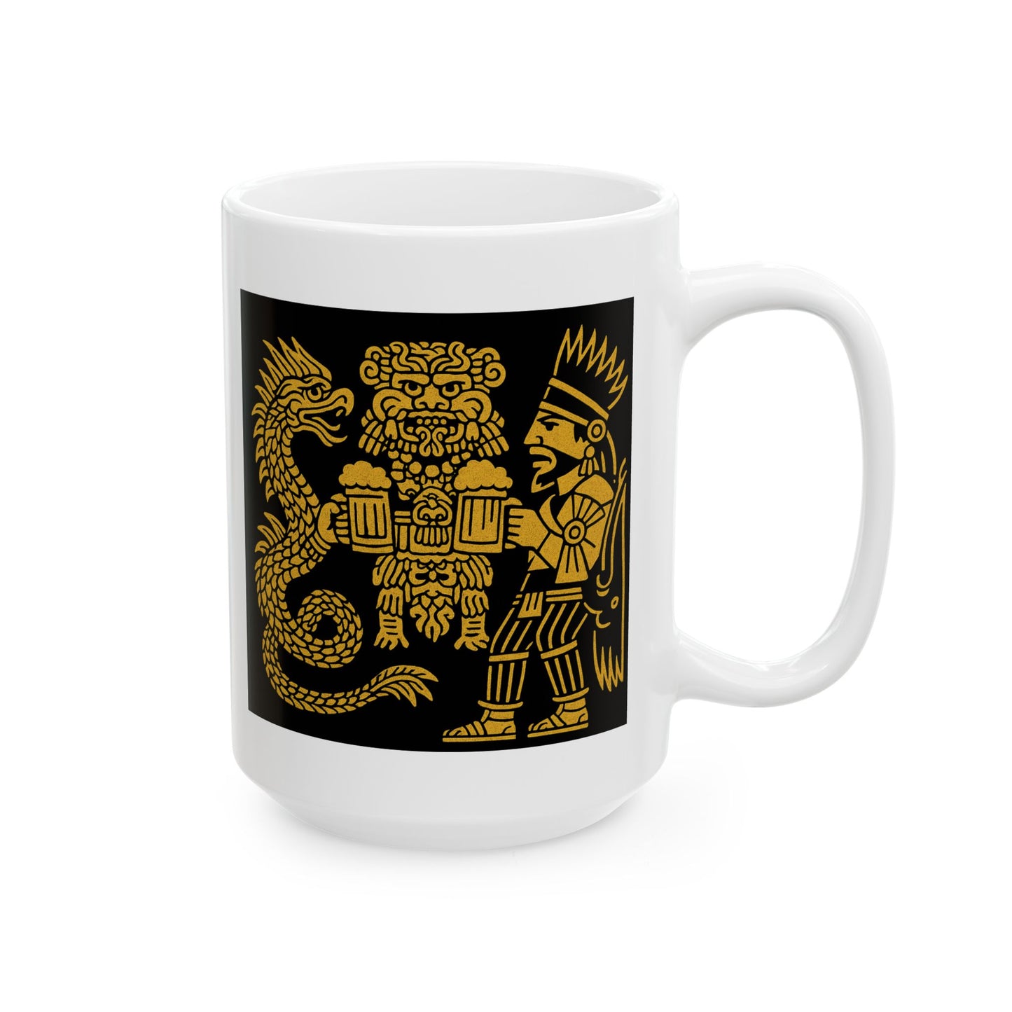 Ceramic Mug with Aztec Warriors and Dragon Design, Unique Coffee Cup, Fun Gift for Collectors, Home Decor, Celebration Mug