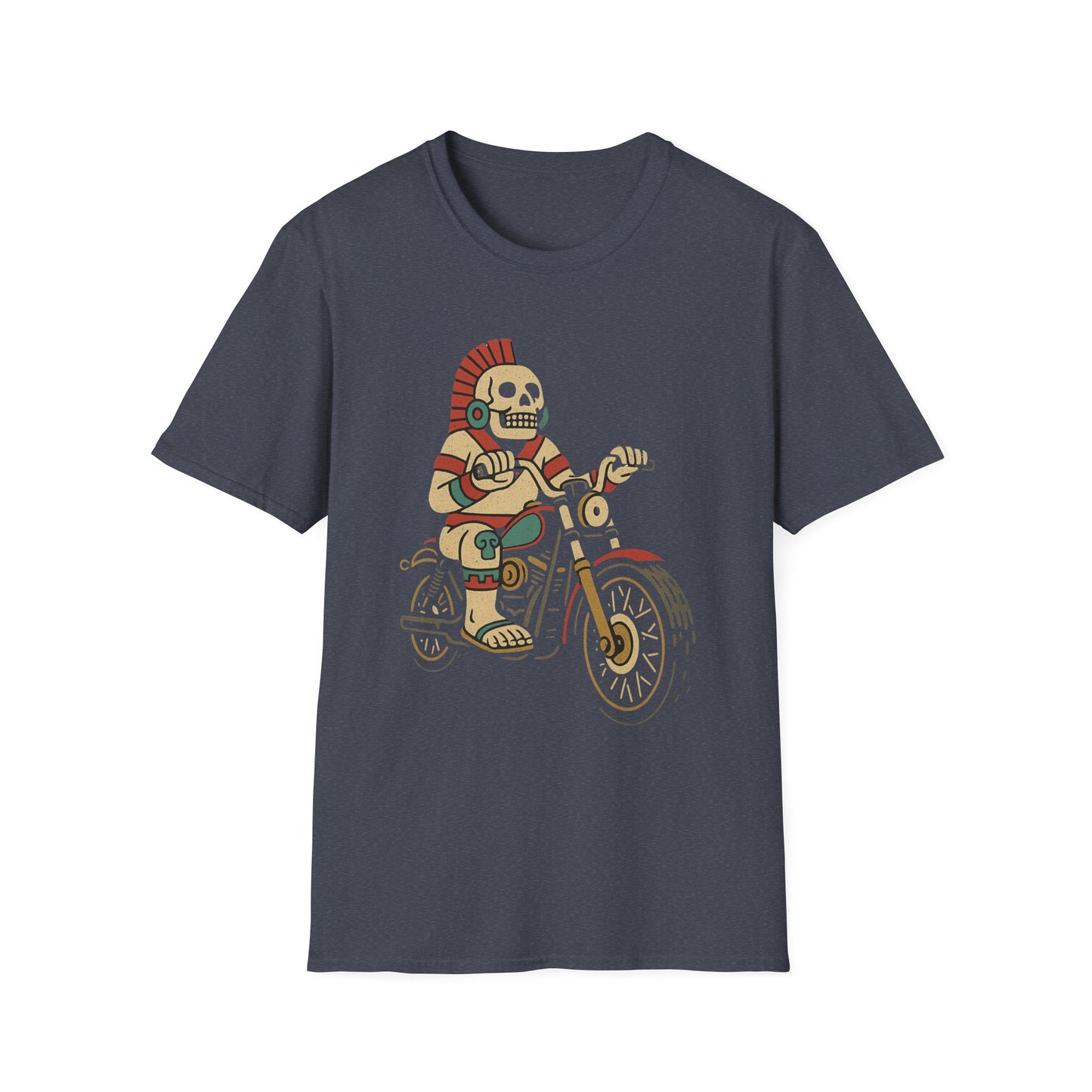 Aztec Ghost Biker Graphic Tee, Unisex Softstyle T-Shirt, Casual Wear, Bike Enthusiast Gift, Unique Summer T-Shirt, Fun Outdoor Apparel