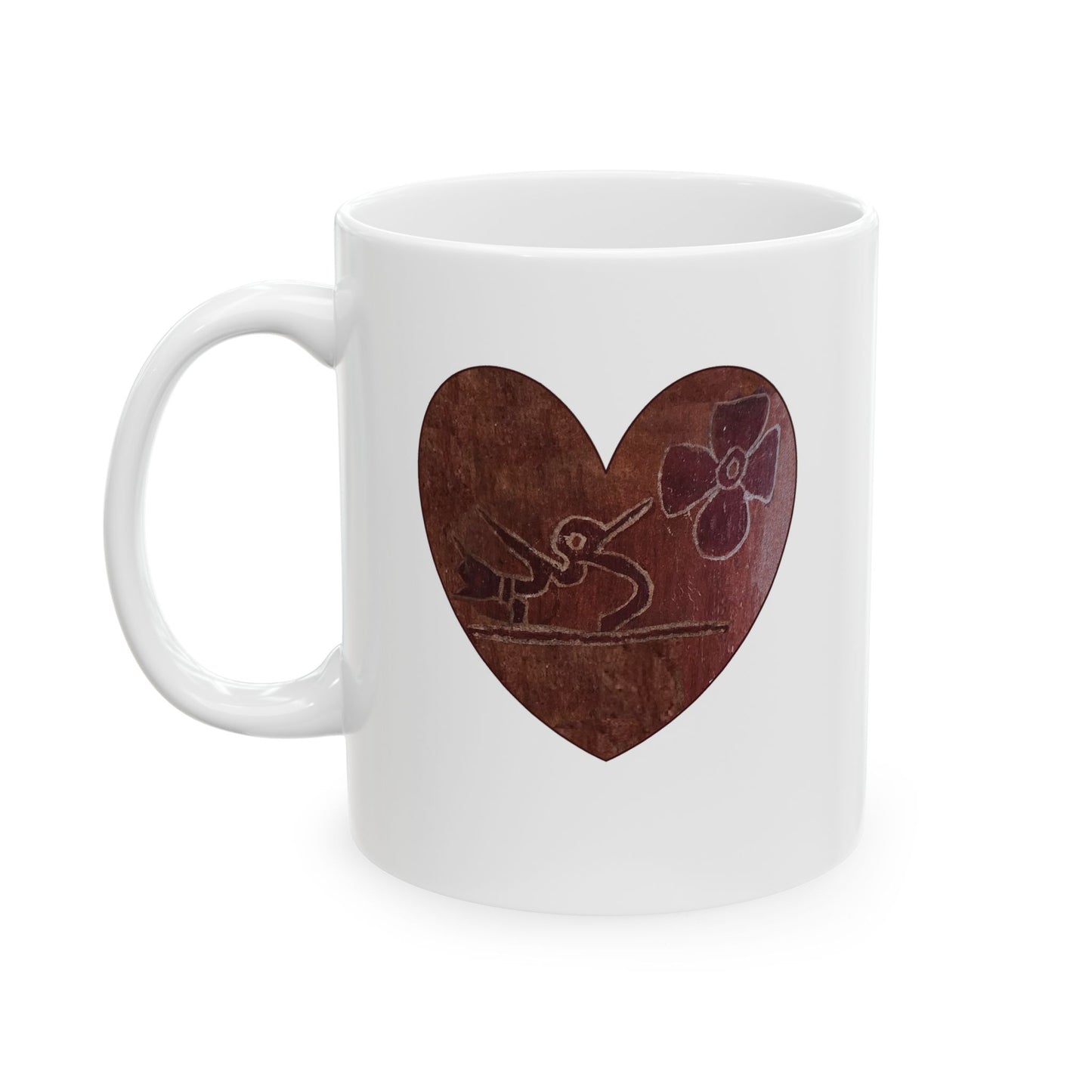 Ceramic Mug - Aztec Colobri Teotihuacan con Flor, Hummingbird Design