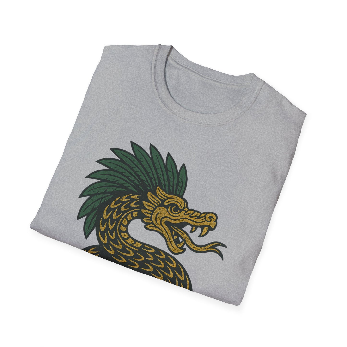 Kukulkan Inspired Unisex Softstyle T-Shirt, Vintage Dragon Tee, Gift for Mythology Lovers, Unique Summer Shirt, Aztec Style Apparel
