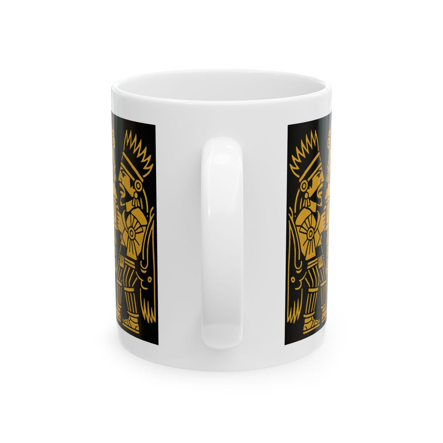Ceramic Mug with Aztec Warriors and Dragon Design, Unique Coffee Cup, Fun Gift for Collectors, Home Decor, Celebration Mug
