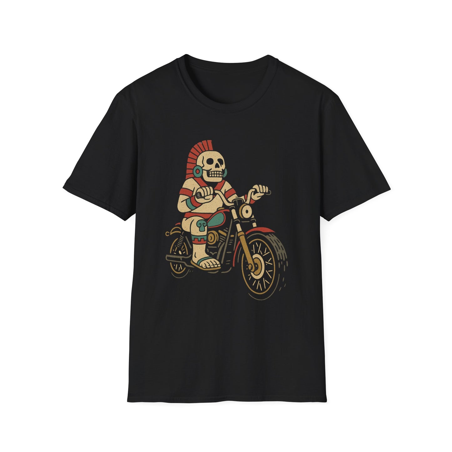 Aztec Ghost Biker Graphic Tee, Unisex Softstyle T-Shirt, Casual Wear, Bike Enthusiast Gift, Unique Summer T-Shirt, Fun Outdoor Apparel