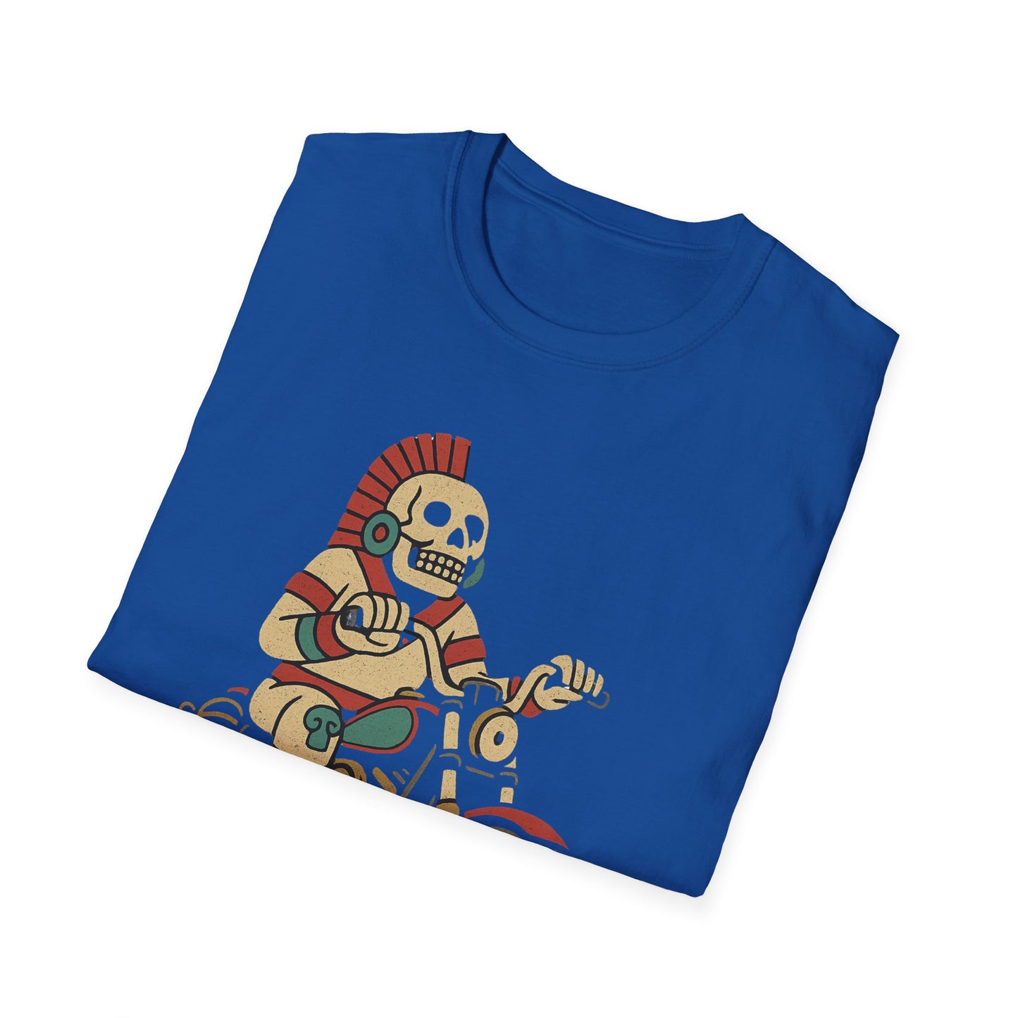 Aztec Ghost Biker Graphic Tee, Unisex Softstyle T-Shirt, Casual Wear, Bike Enthusiast Gift, Unique Summer T-Shirt, Fun Outdoor Apparel
