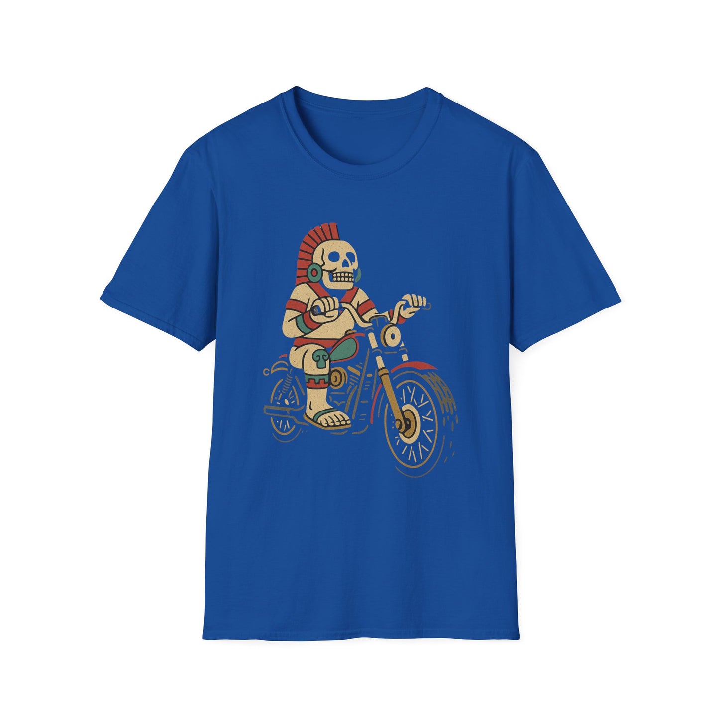 Aztec Ghost Biker Graphic Tee, Unisex Softstyle T-Shirt, Casual Wear, Bike Enthusiast Gift, Unique Summer T-Shirt, Fun Outdoor Apparel