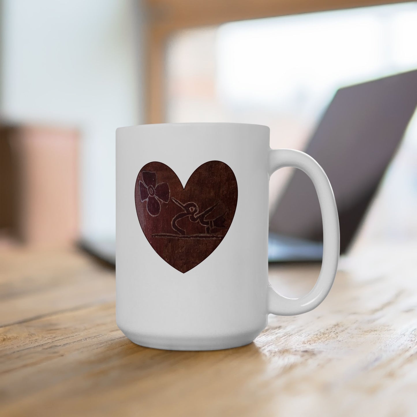 Ceramic Mug - Aztec Colobri Teotihuacan con Flor, Hummingbird Design