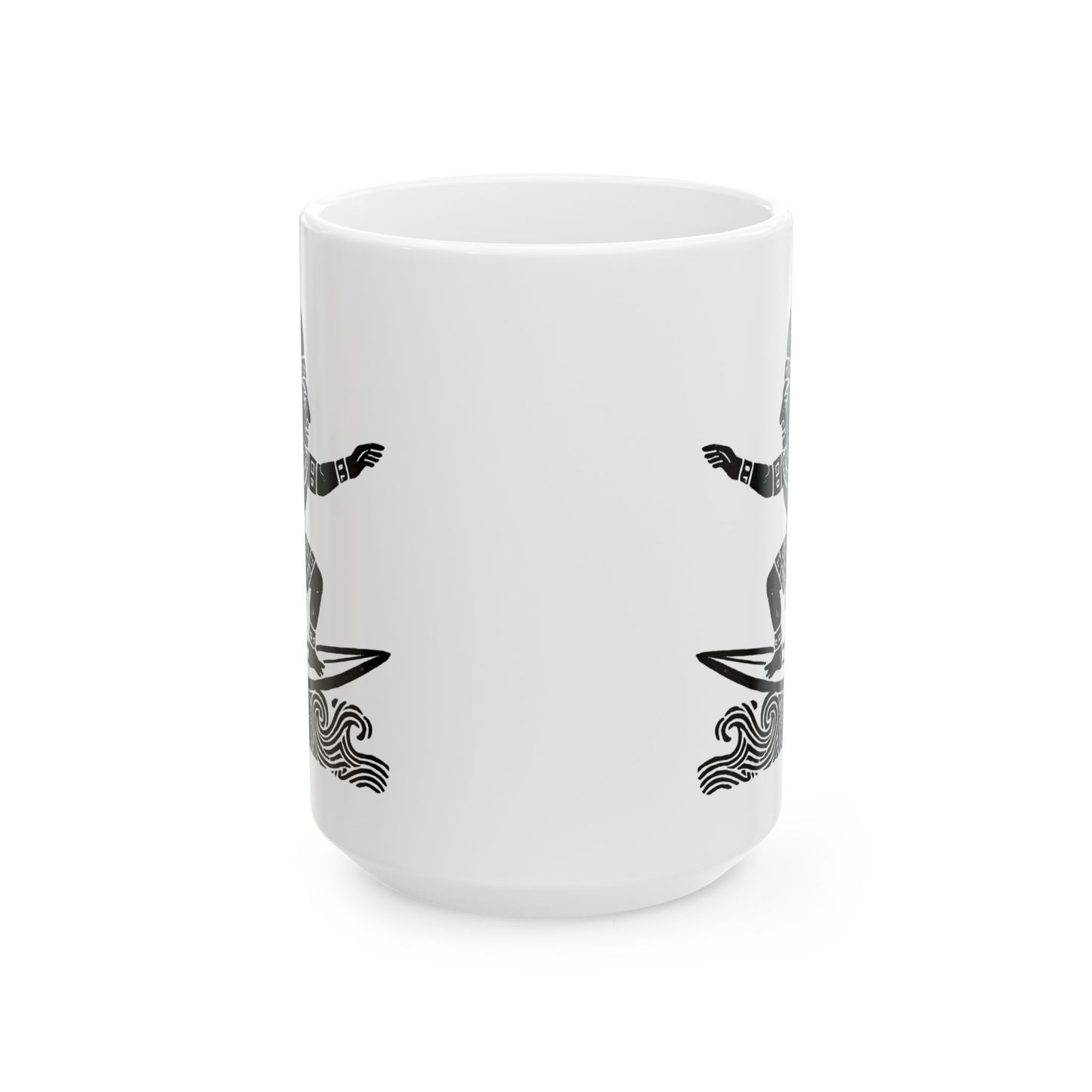 Surfing Aztec God-Inspired Ceramic Mug | Beach Lover Gift | Ocean Decor | Coffee Cup | Unique Art Print | Perfect for Summer Vibes