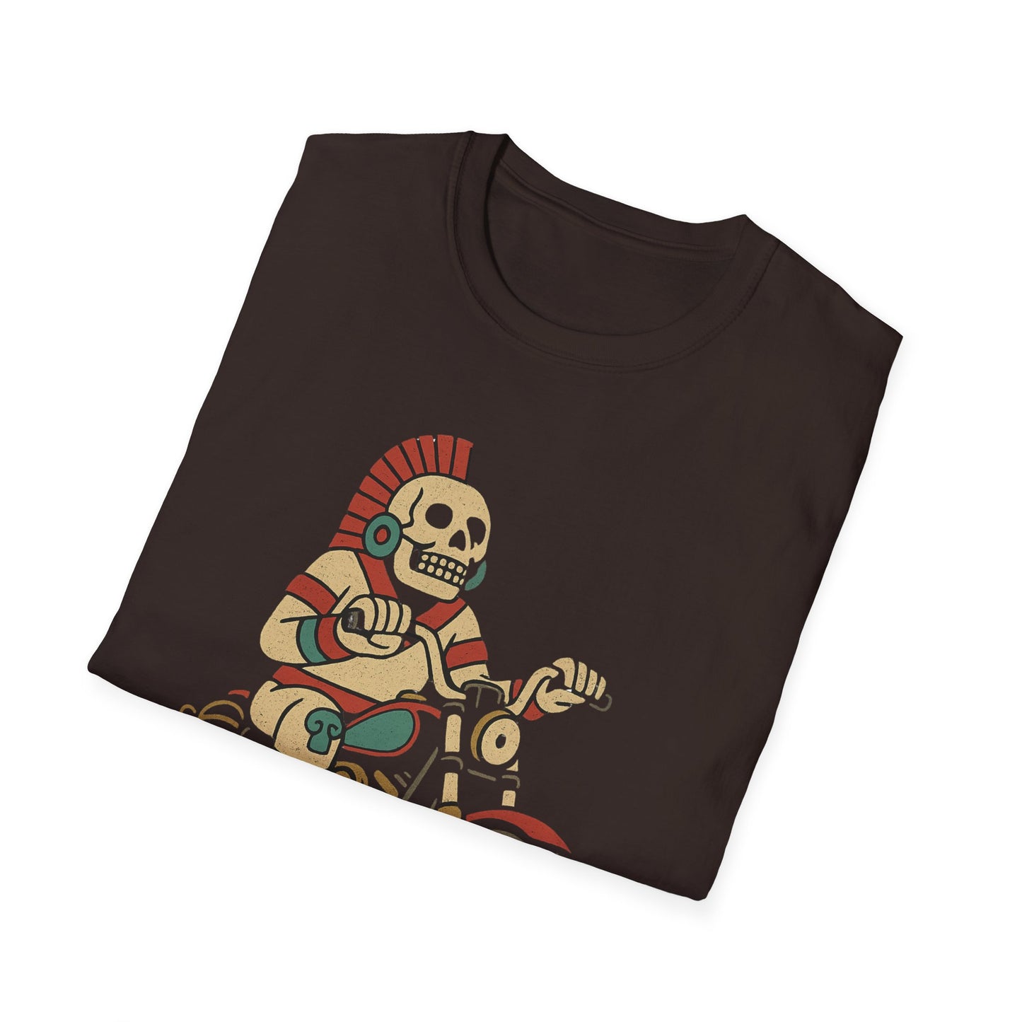 Aztec Ghost Biker Graphic Tee, Unisex Softstyle T-Shirt, Casual Wear, Bike Enthusiast Gift, Unique Summer T-Shirt, Fun Outdoor Apparel