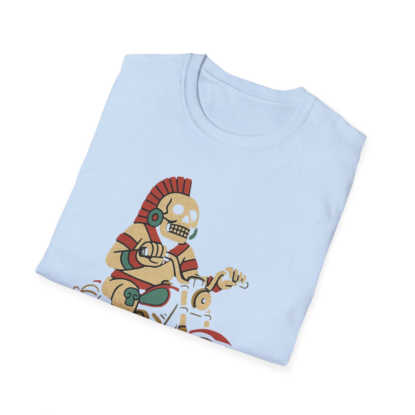 Aztec Ghost Biker Graphic Tee, Unisex Softstyle T-Shirt, Casual Wear, Bike Enthusiast Gift, Unique Summer T-Shirt, Fun Outdoor Apparel