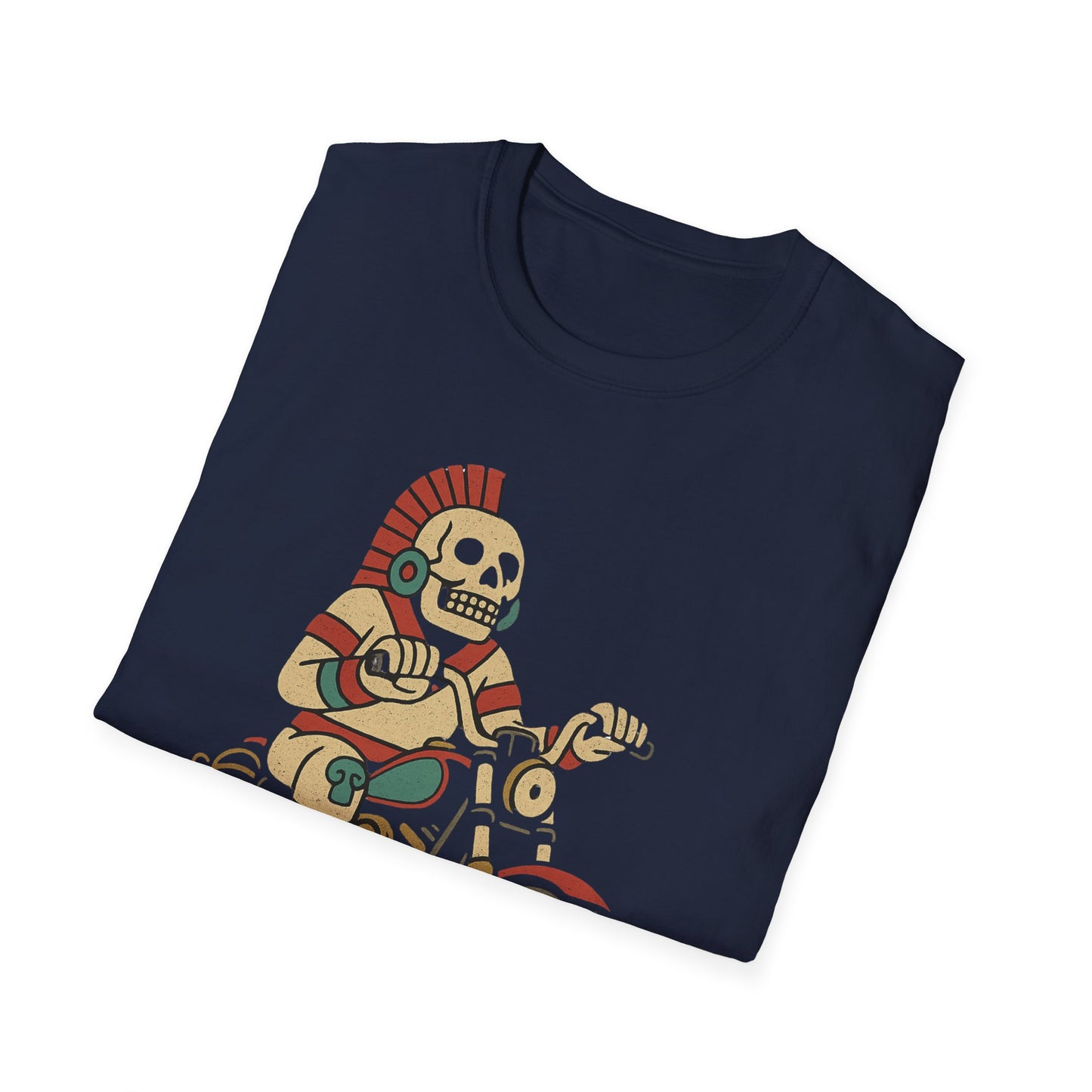 Aztec Ghost Biker Graphic Tee, Unisex Softstyle T-Shirt, Casual Wear, Bike Enthusiast Gift, Unique Summer T-Shirt, Fun Outdoor Apparel