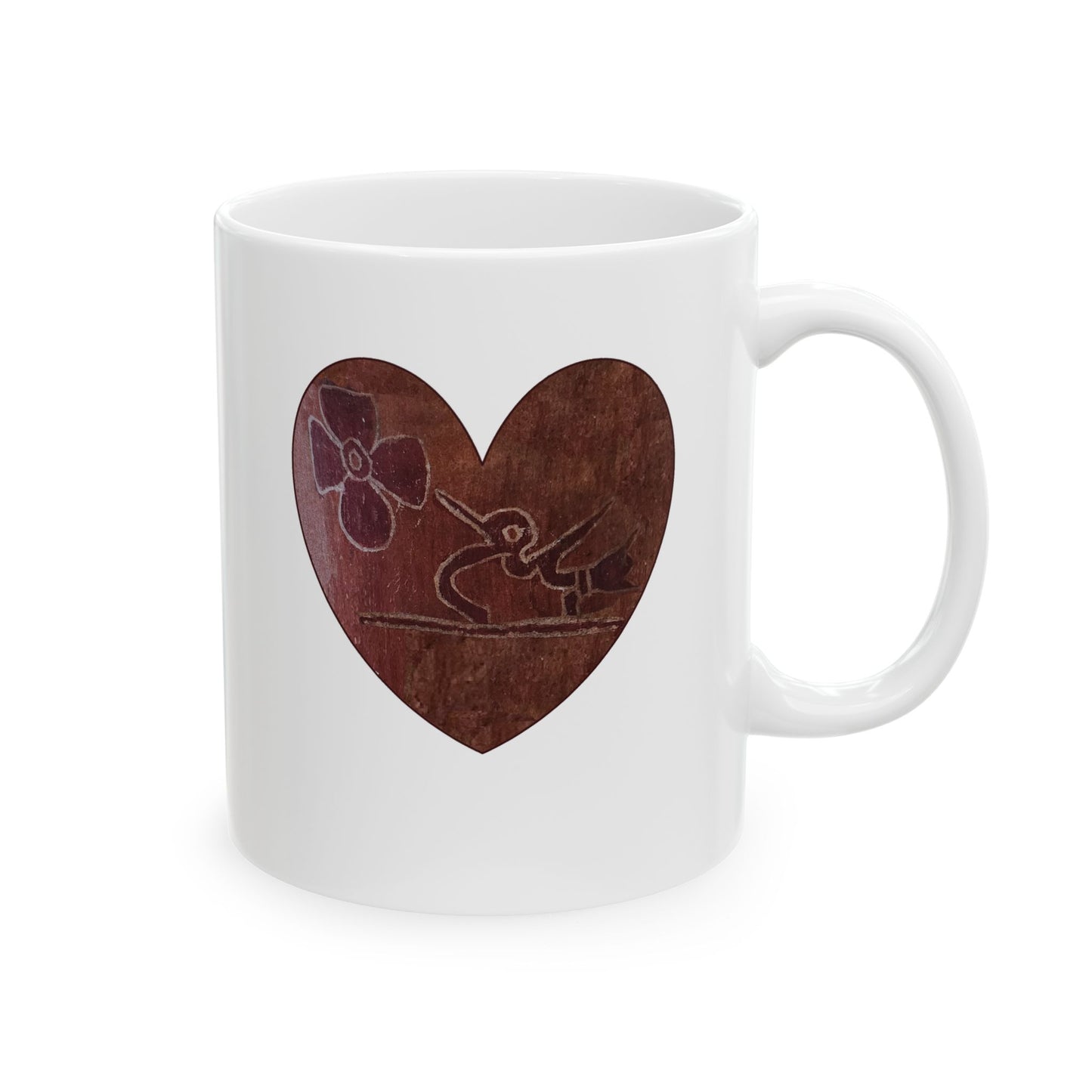 Ceramic Mug - Aztec Colobri Teotihuacan con Flor, Hummingbird Design