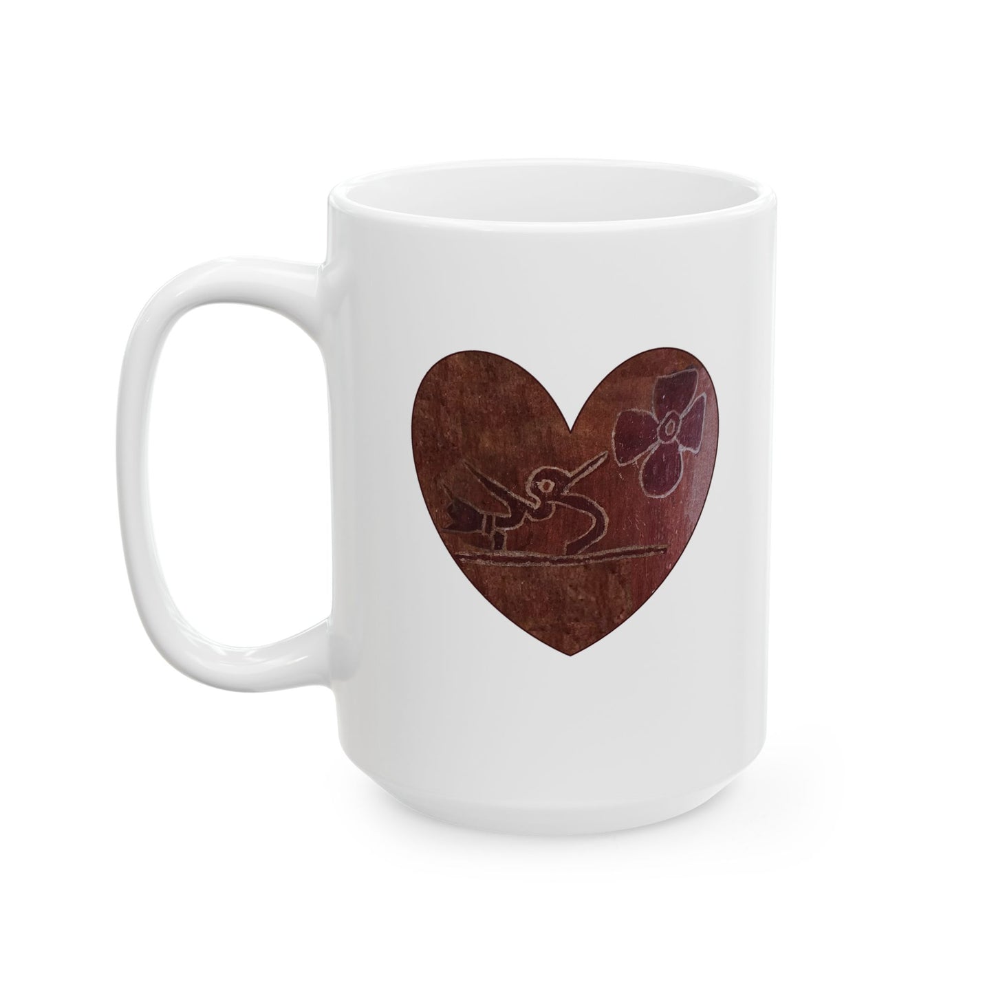 Ceramic Mug - Aztec Colobri Teotihuacan con Flor, Hummingbird Design