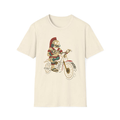 Aztec Ghost Biker Graphic Tee, Unisex Softstyle T-Shirt, Casual Wear, Bike Enthusiast Gift, Unique Summer T-Shirt, Fun Outdoor Apparel