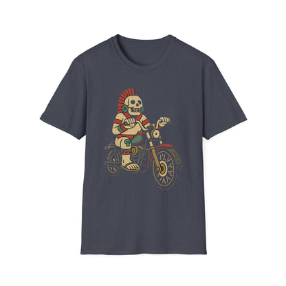 Aztec Ghost Biker Graphic Tee, Unisex Softstyle T-Shirt, Casual Wear, Bike Enthusiast Gift, Unique Summer T-Shirt, Fun Outdoor Apparel