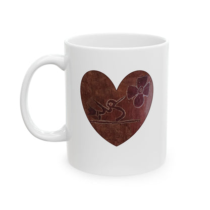 Ceramic Mug - Aztec Colobri Teotihuacan con Flor, Hummingbird Design