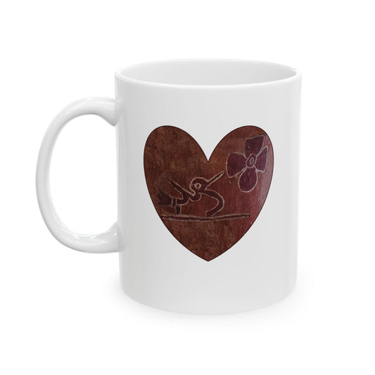 Ceramic Mug - Aztec Colobri Teotihuacan con Flor, Hummingbird Design