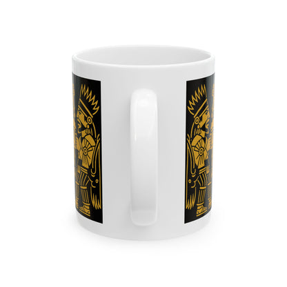 Ceramic Mug with Aztec Warriors and Dragon Design, Unique Coffee Cup, Fun Gift for Collectors, Home Decor, Celebration Mug