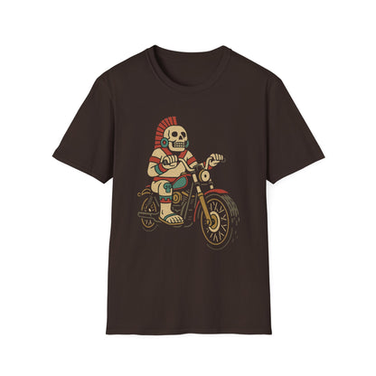 Aztec Ghost Biker Graphic Tee, Unisex Softstyle T-Shirt, Casual Wear, Bike Enthusiast Gift, Unique Summer T-Shirt, Fun Outdoor Apparel