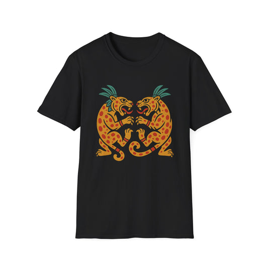 Vibrant Aztec Jaguars Spirit T-Shirt - Bohemian Style Tee, Unisex Graphic Tee, Casual Wear, Gift for Nature Lovers, Festival Outfit