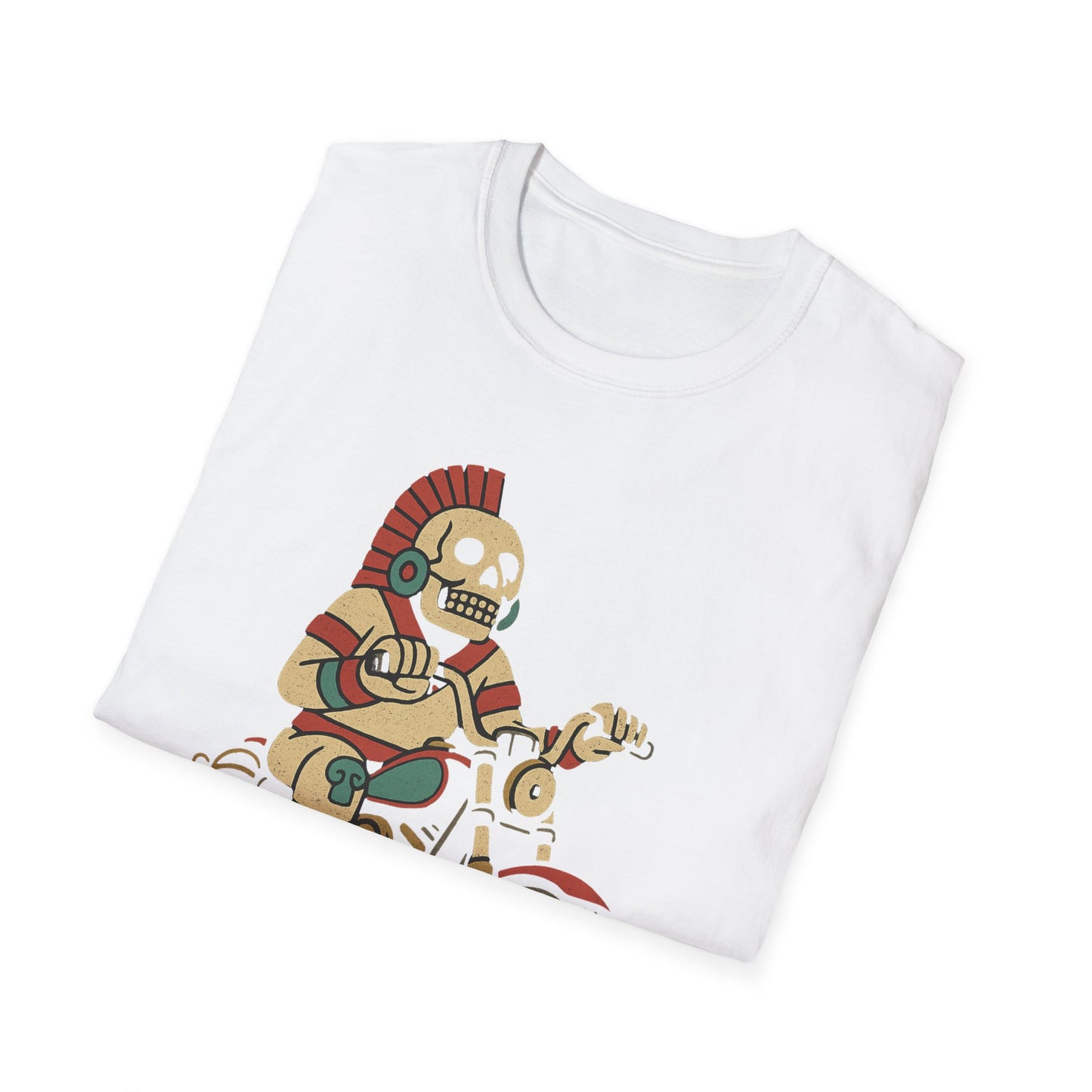 Aztec Ghost Biker Graphic Tee, Unisex Softstyle T-Shirt, Casual Wear, Bike Enthusiast Gift, Unique Summer T-Shirt, Fun Outdoor Apparel