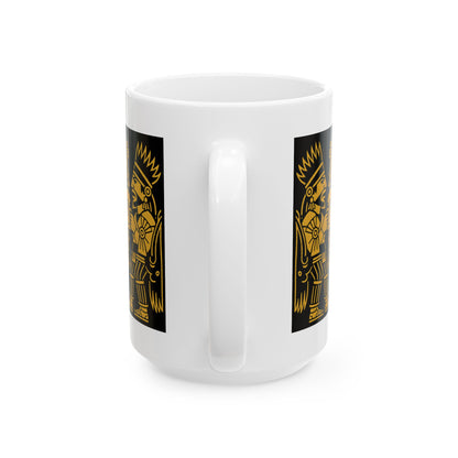 Ceramic Mug with Aztec Warriors and Dragon Design, Unique Coffee Cup, Fun Gift for Collectors, Home Decor, Celebration Mug