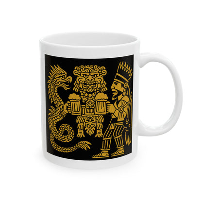 Ceramic Mug with Aztec Warriors and Dragon Design, Unique Coffee Cup, Fun Gift for Collectors, Home Decor, Celebration Mug