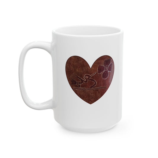 Ceramic Mug - Aztec Colobri Teotihuacan con Flor, Hummingbird Design